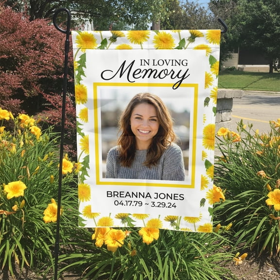Memorial Garden Flag Custom Photo Remembrance Dandelion Floral Frame In Loving Memory Yard