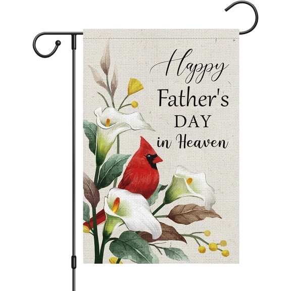 Memorial Garden Flag Double Sided Burlap Cardinal and Flower Design 12x18 Inch for Father Remembrance and Cemetery Decorations