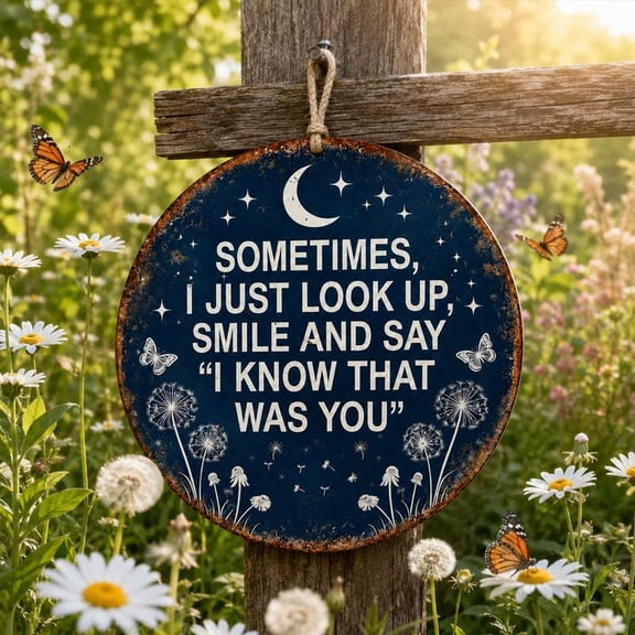 Memorial Garden Hanging Sign, I Know That Was You Remembrance Decor, Sympathy Memorial Plaque for Loss of Loved One or Pet, Dandelion Wall Art for Garden, Porch, Patio, Bereavement Gift (RL)