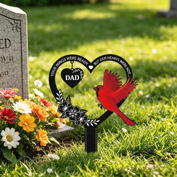 Memorial Garden Plaque Stake, Grave Decorations for Cemetery, Remembrance Gift for Loss, in Memory of Loved One Gifts, 12X8 Inch 1 Pc Cardinal Print Metal Ground Insert Stake for