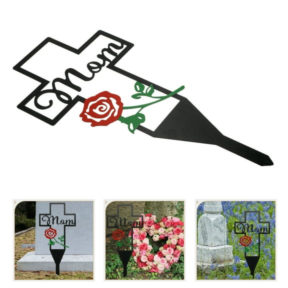 LEDMOMO Black Garden Stake Ornament Decorative Memorial Cross Stake for Mom Yard Cemetery Decor