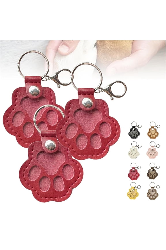 Memorial Gift For Pet Lovers,Paw Shaped Leather Memorial Keepsake for Dog Cat Fur Storage, Pet Keychain Refillable, Cat & Dog Hair Keychains, Unique Memorial Collection Keychain (Red 3 PCS)