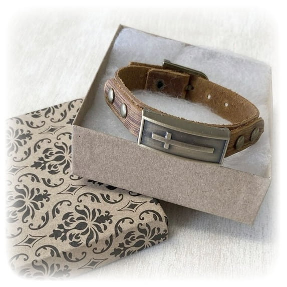 Memorial Gift to Send For Loss of Loved One Leather Cross Bracelet for Male or Female