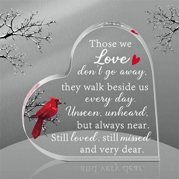 Memorial Gifts for Loss of Father Mother Sympathy Gifts Red Cardinal Memorial Bereavement Acrylic Heart Condolence Gifts in Memory of Loss of Loved Grief Gift In Memory Gift Birthday Father's Day
