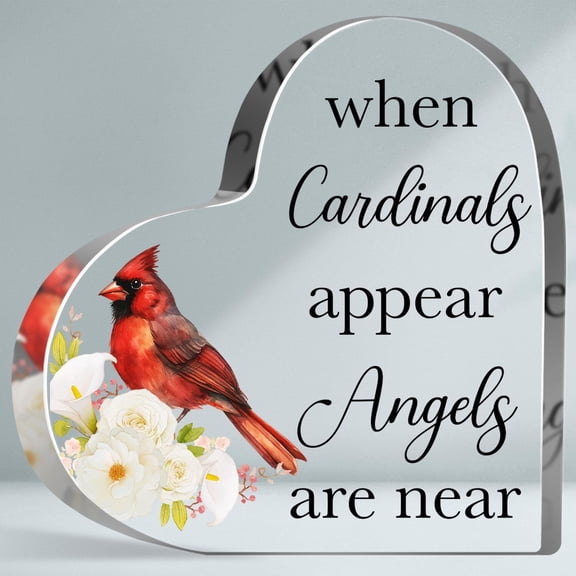 Memorial Gifts for Loss of Loved One, Loss of One Heart-shaped Acrylic Plaque Keepsake, Bereavement Sympathy Gifts, Red Cardinal Remembrance Decor Acrylic Plaque