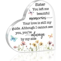 Memorial Gifts for Loss of Sister Acrylic Sign, Loss of Loved Sister Acrylic Keepsake, Floral Decoration Heart-shaped Acrylic Plaque, Bereavement Grief Presents with Warm Words