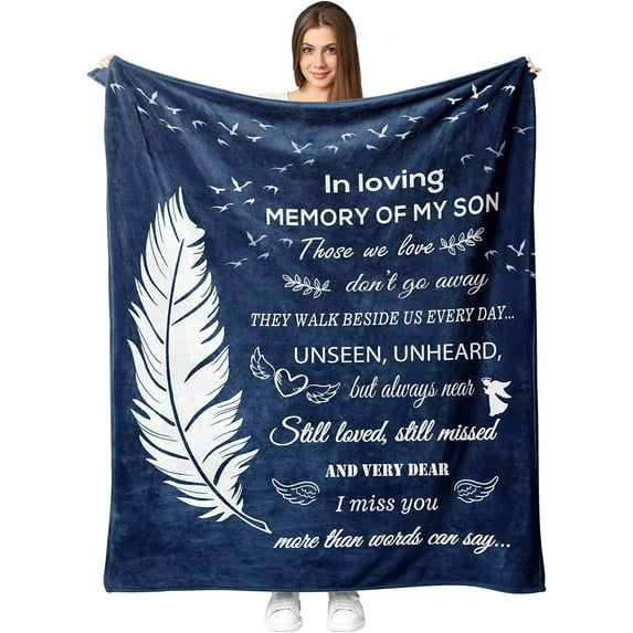 Memorial Gifts for Loss of Son, Unique Memorial Sympathy Gifts Blanket 50"x60", Bereavement Gifts Ideas, Grief Condolences Remembrance Gifts for Loss, in Loving Memory of My Son Gifts Throw