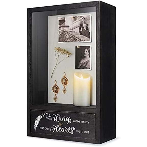 Memorial Gifts in Memory of Loved One Gifts Sympathy Gifts for Loss of Mother Father Bereavement Gifts Remembrance Picture Frame Shadow Box - Your Wings were Ready But Our Hearts were Not