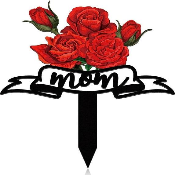 Memorial Grave Marker Metal Plaque Garden Grave Marker Dad Memorial Stake Sympathy Grave for Cemetery Decorations Outdoors Yard Decor, Heart Shaped, Red Rose
