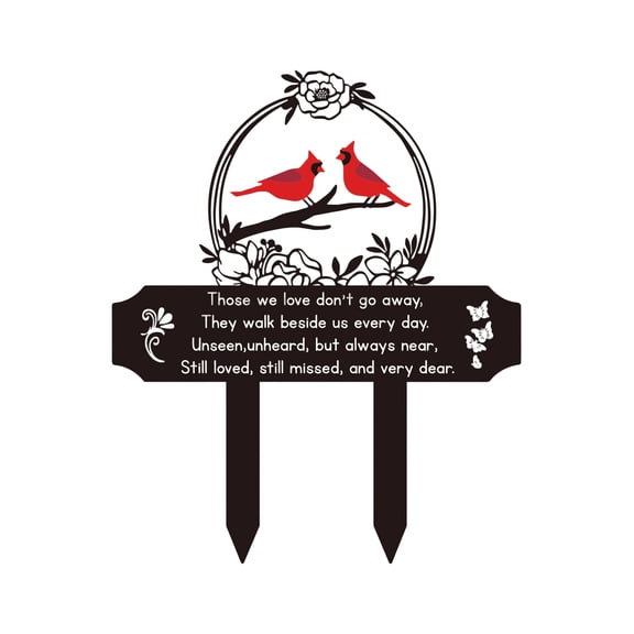 Memorial Grave Stake,Heart and Cross Metal Cemetery Marker with Cardinal Rose Design,Sympathy Remembrance Stake for Outdoor Memorials