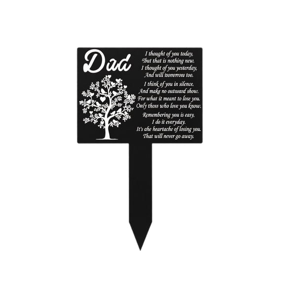Memorial Grave Stake with Tree and Poem for Dad,Black Metal Cemetery Plaque for Outdoor Funeral Garden,Sympathy Remembrance Decor