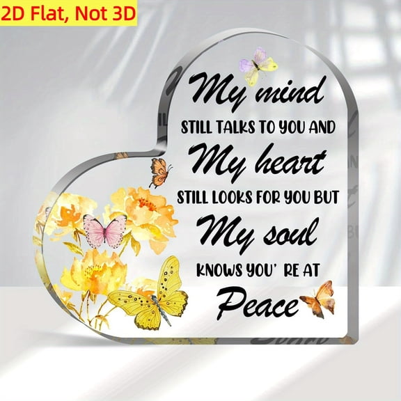 Memorial Heart Shaped Acrylic Keepsake 3.9X3.9 Inch Sympathy Gift With Butterfly Yellow Flower Decor Name Date Engravable Remembrance Tabletop Decor For Loss Of Loved One Mother Father Partner