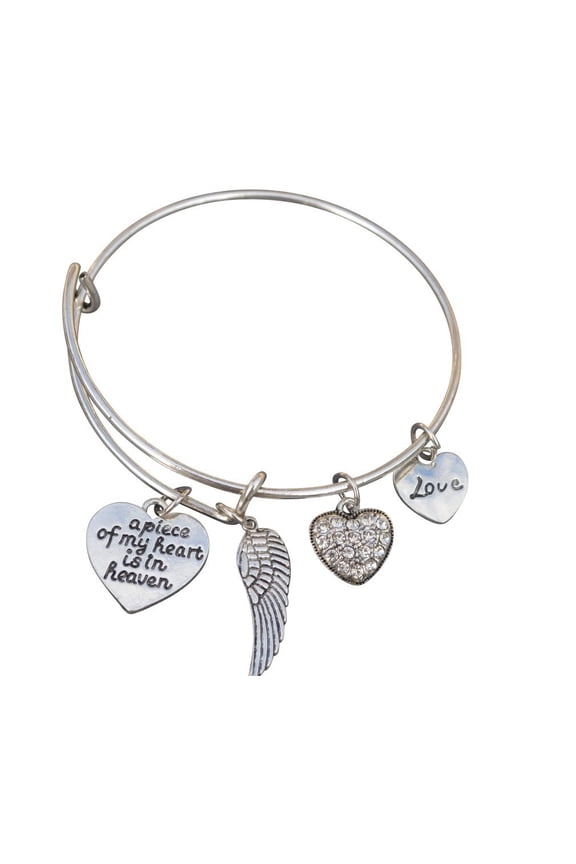 Memorial Jewelry, Memorial Bracelet, A Piece of My Heart is in Heaven Love Charm Bangle Bracelet