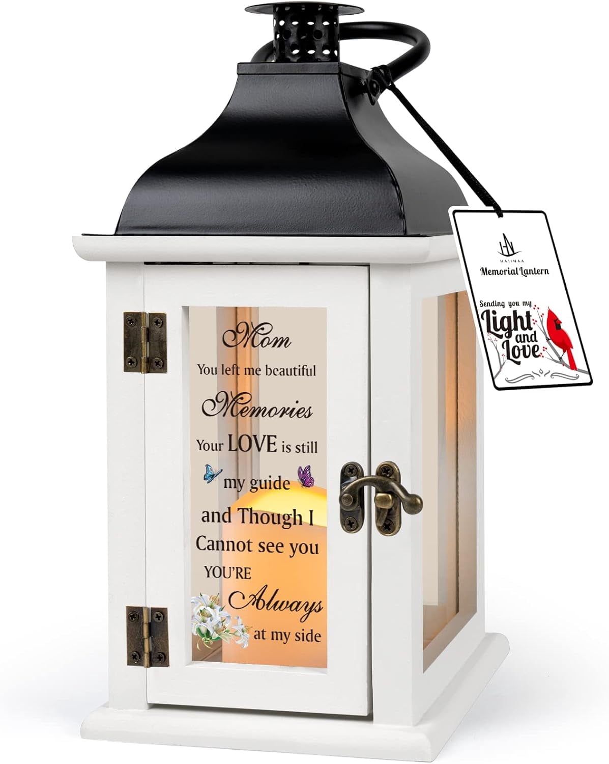 Personalized Memorial Lantern With Picture Frame - Engraved Sympathy Gift, Flameless LED Candle