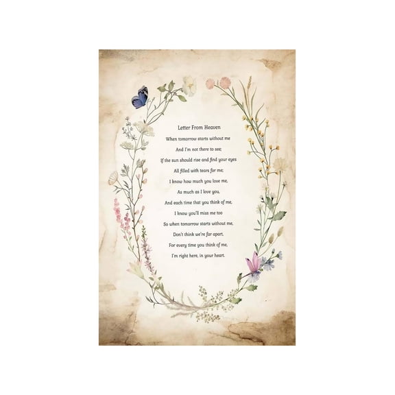 Memorial Metal Sign When Tomorrow Starts Without Me Poem Letter From Heaven Sympathy Gift Condolence Present Bereavement Wall Decor 12x8 Inch