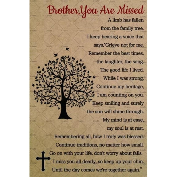 Memorial Metal Tin Sign With Brother Remembrance Quote, A Limb Has Fallen From The Family Tree, Bereavement Condolence Wall Decor, 8 x 12 Inch