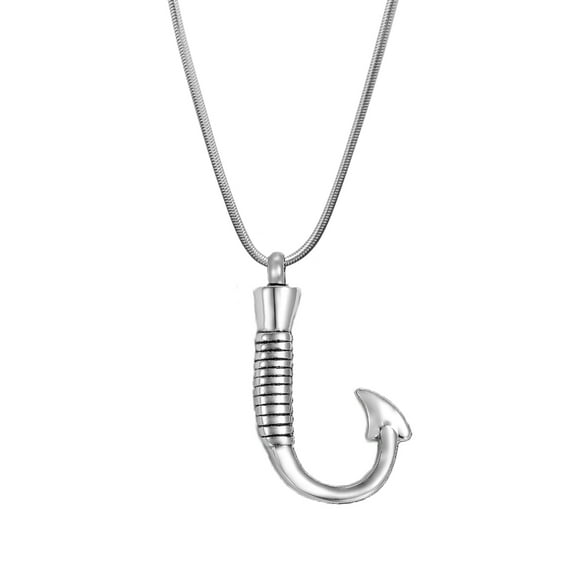 Memorial Necklace Premium Silver Fishing Hook Ashes Container Stainless Steel Cremation Jewelry with Free Funnel kit and Velvet Jewelry Box