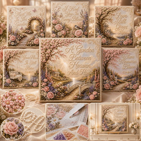 Memorial Pearl Art Kit for Adults, Beginner-Friendly Remembrance DIY Craft, 7.87 x 7.87 in Floral Garden Pearl Painting, Sympathy Keepsake Home Decor Gift