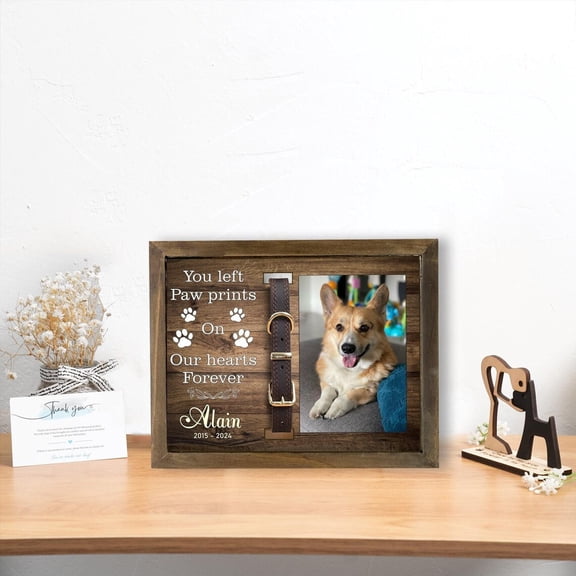 Memorial Pet Collar Frame with Photo, Dog Memorial Wood Frame with Collar Holder, Pet Loss Sympathy Gift, Personalized Pet Collar Sign, Cat Loss Memorial