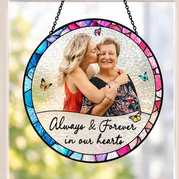 Memorial Photo Custom Stained Glass Panel - Stained Glass Window Hanging | Personalized Photo Portrait | Remembrance Sympathy Gift | Loss of Mom Dad Grandma | Home Decor Wall Art