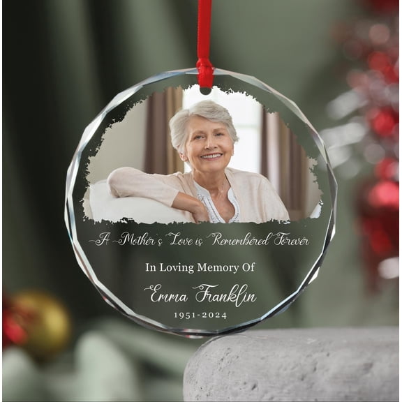 Memorial Photo Glass Ornament Personalized In Loving Memory Keepsake for Mom, Sympathy Gift for Grandpa, Family Remembrance