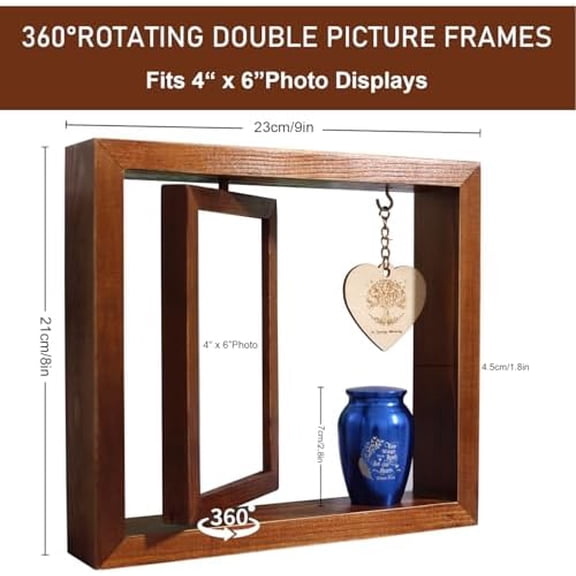 Memorial Picture Frame and Small Urn Set,Mini Cremation Keepsake Urn for Loss of Loved One Sharing,Frame Hold a 4-6 Photo,little urn for Human ashes with picture frame and Brown Wood Photo Frame