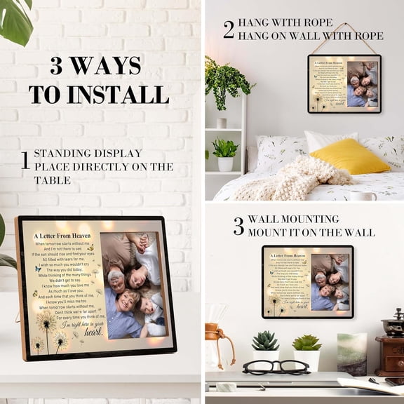 Memorial Pictures Frame, A Letter From Heaven Photo Frame, Sympathy Gifts For Loss Of Loved One, Farmhouse Home Living Room Bedroom Decoration -b31