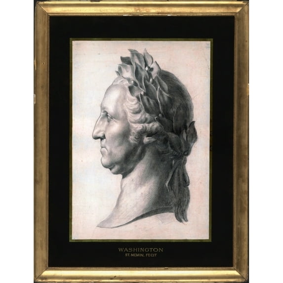 Memorial Portrait Of George Washington Crowned With Laurel Wreath. Drawing By Charles Balthazar Julien