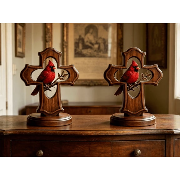 Memorial Red Bird Ornament, Resin Cardinal Sculpture, Sympathy Bereavement Gift, Mantel & Shelf Display Decor(2PCS)