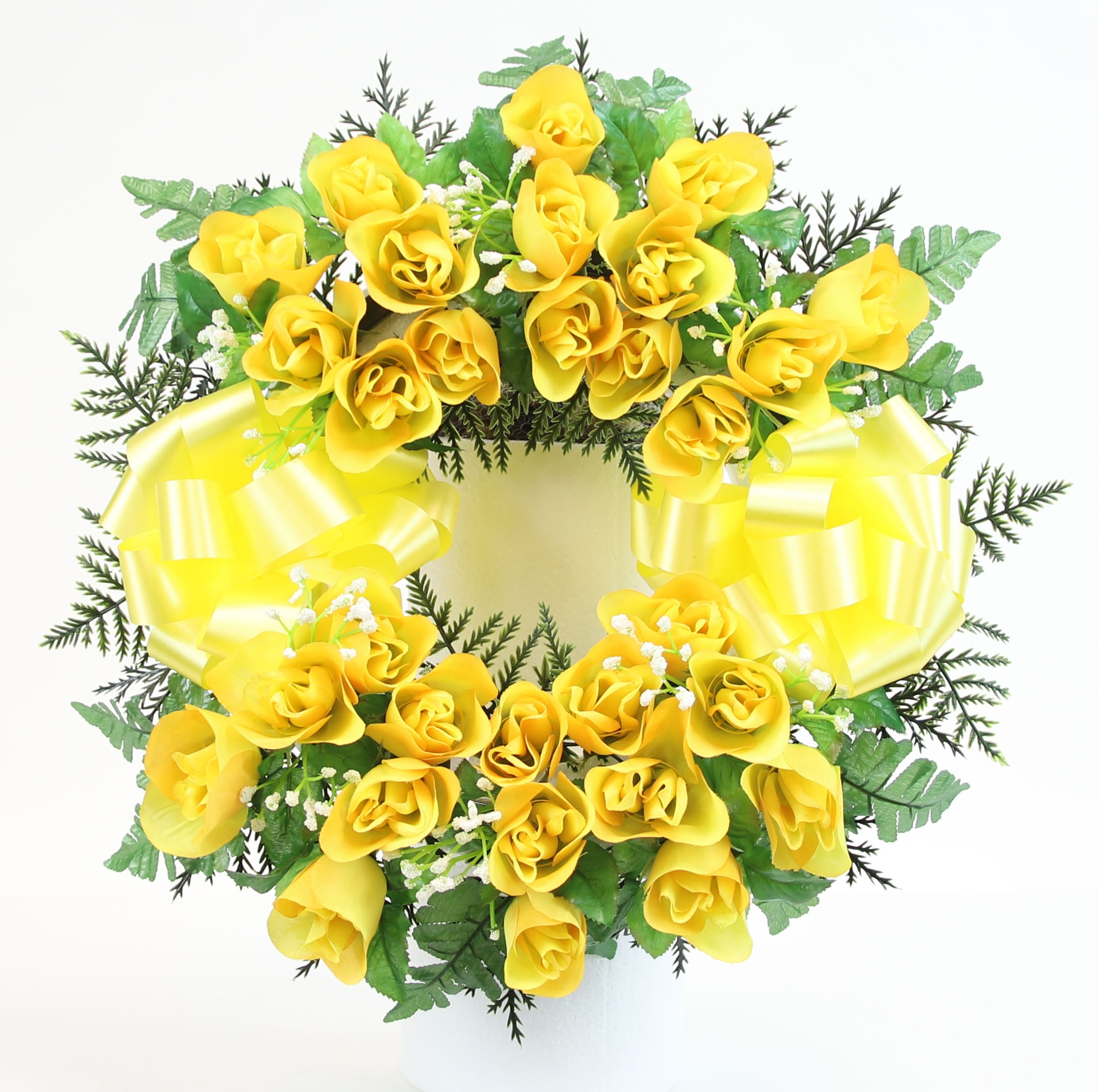 Memorial Rosebud & Gypsophilia Cemetery Wreath