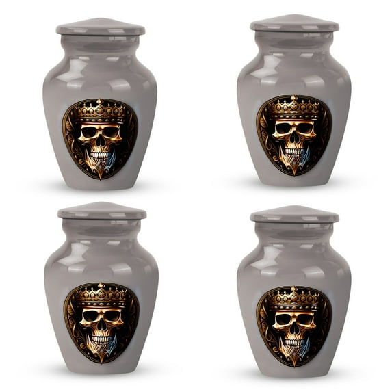 Memorial Skull With Crown Urn For Ashes Adult Mother & Father - Urns For Ashes Adult Female Mom & Male - Keepsake Mini Urns - Funeral Urns For Ashes - Mini Urns For Ashes(Size - 3Inch, 4Pcs)