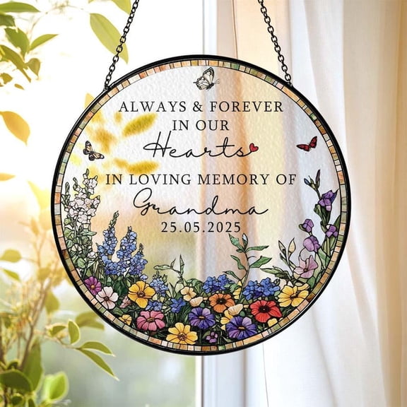 Memorial Stained Glass Suncatcher Sympathy Gift, Family Memorial Ornament Loss Of Mom Gift, Dad Remembrance Gift, In Loving Memory, Mom Loss, 3.5 in