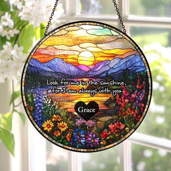 Memorial Stained Glass Suncatcher Sympathy Gift, Loss Of Mom Family Ornament, Dad Remembrance Keepsake, In Loving Memory, 7.9 in