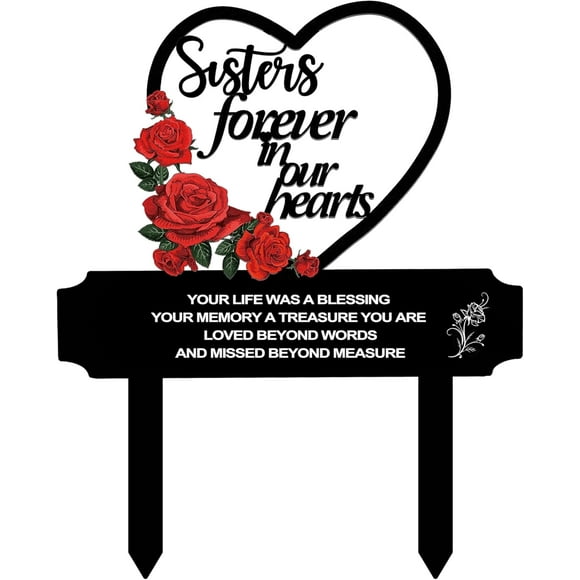 Memorial Stakes Cemetery Decorations for Sister's Grave - Waterproof Metal Plaques - 9.8 x 12.2 Inch