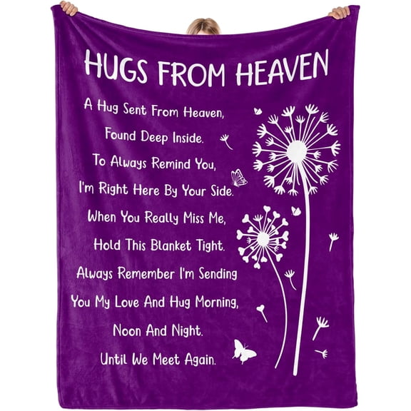 Memorial Sympathy Gifts for Loss of Loved One Mom Dad, Bereavement Gift Ideas, Best Bereavement Gifts, Hugs from Heaven Memorial Sympathy Throw Blanket for Couch 60" x 50" - Grey Green