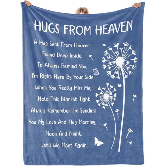 Memorial Sympathy Gifts for Loss of Loved One Mom Dad, Bereavement Gifts, in Memory of Loved One Gifts, Hugs from Heaven Memorial Blanket, Soft Grey Blue Sympathy Throw Blanket 60" x 50"