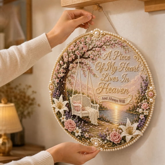 Memorial Themed DIY Diamond Painting Hanging Kit, Round Wall Art Decor, Full Bead Drill Craft Supply For Home Wall Ornament Use