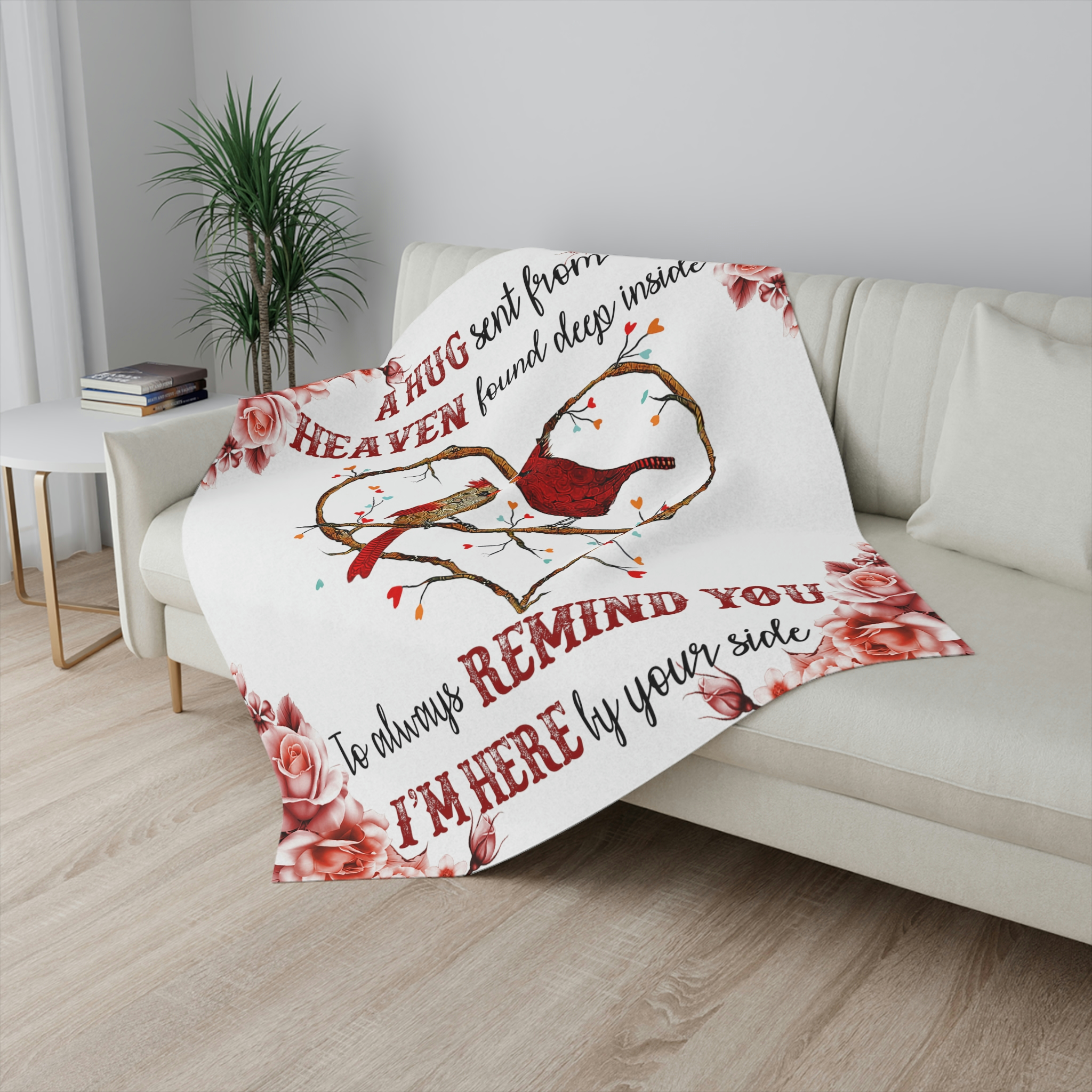 Memorial Throw Blanket, Sympathy Gift, White, Cardinal, Dynamic Apparel