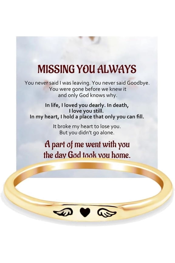 For Memorial - Tiny Heart With Wings Ring For Women, I'Ll Hold You In My Heart Personalized Rings Always Missing You Stainless Steel Carving Gift Jewelry