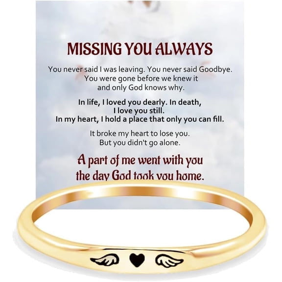 For Memorial - Tiny Heart With Wings Ring For Women, I'Ll Hold You In My Heart Personalized Rings Always Missing You Stainless Steel Carving Gift Jewelry
