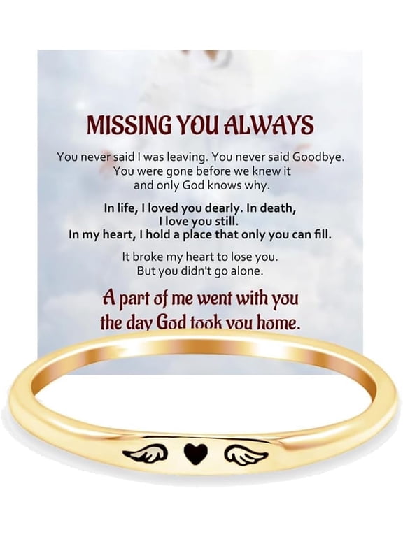 For Memorial - Tiny Heart With Wings Ring For Women, I'Ll Hold You In My Heart Personalized Rings Always Missing You Stainless Steel Carving Gift Jewelry
