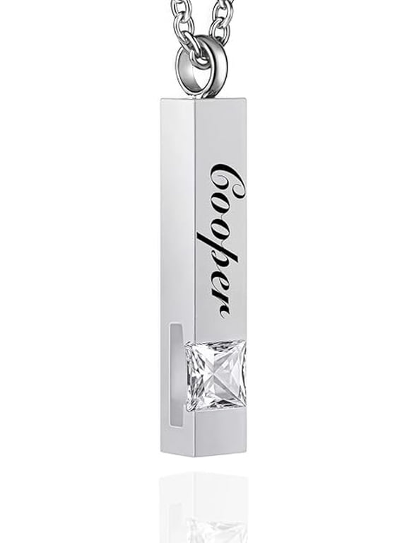 Memorial Urn Necklace Personalized Custom Name Stainless Steel Urn Crystal Ashes Necklace Pendant for Loved Ones & Pets Adjustable Chain Funeral Keepsake Jewelry Engravable Urn