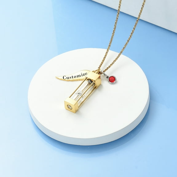 Memorial Urn Necklace for Ashes Hourglass Cremation Jewelry for Ashes Necklace Keepsake for Human Women Men with 12PCS Birthstones and Angel Wing