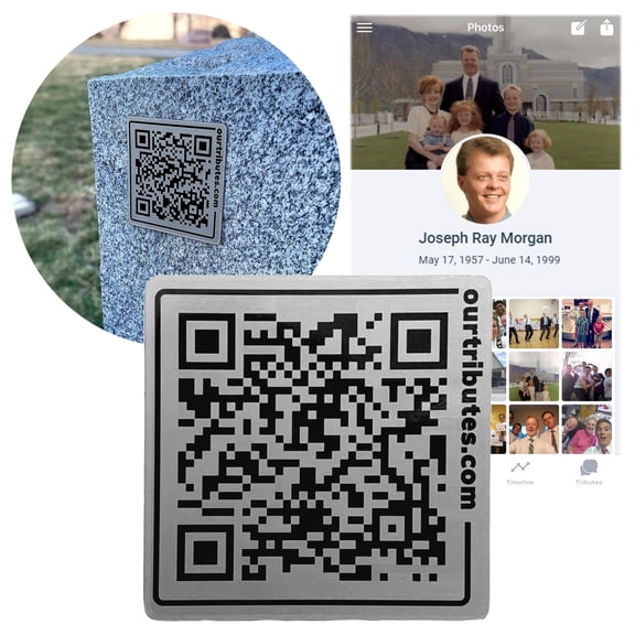 Our Tributes Memorial Webpage and QR Code Memorial Plaque for Loved One's Cemetery Headstone or Grave Marker; Bereavement Gifts for Loss of Loved One