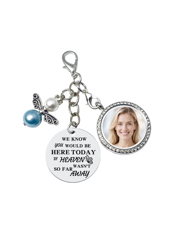 Memorial Wedding Bouquet Locket Charm DIY 2-Photo Frame Guardian Angel Something Blue for Bride to be Bridal Gift On Wedding Day Remembrance Gifts