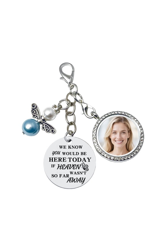 Memorial Wedding Bouquet Locket Charm DIY 2-Photo Frame Guardian Angel Something Blue for Bride to be Bridal Gift On Wedding Day Remembrance Gifts