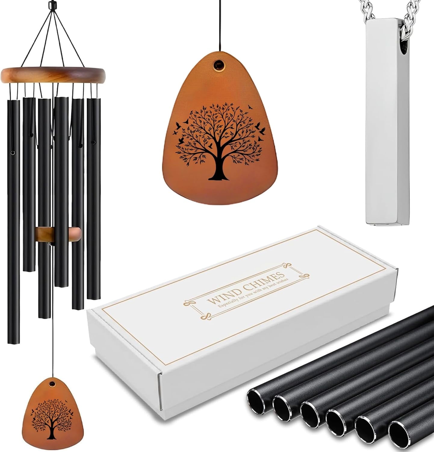 Memorial Wind Chime and Necklace for Human Ashes- Sympathy Gifts for Loss of Loved One-Bereavement & Memorial Gifts Includes a 37 Inch Wind Chime & Necklace