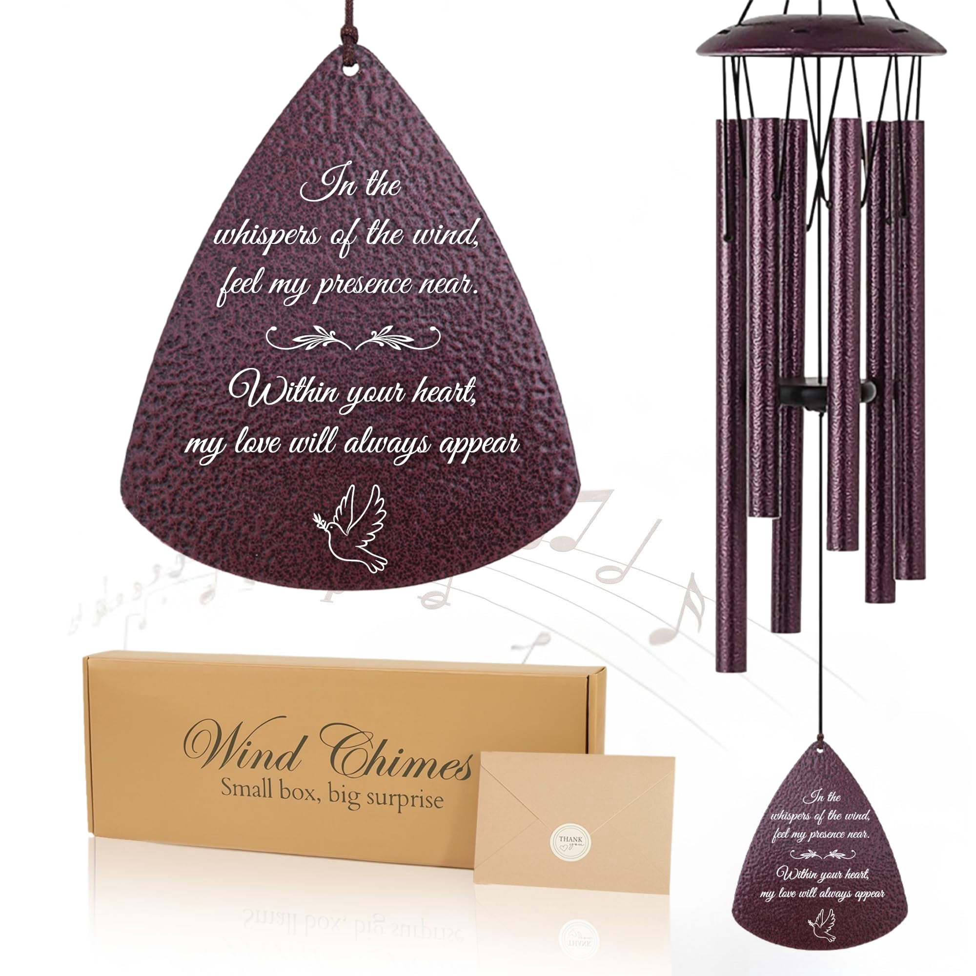 Memorial Wind Chimes For Loss Of Loved One  33.5 Inch Outside Windchimes In Memory A Sympathy Bereavement Remembrance Funeral Gift