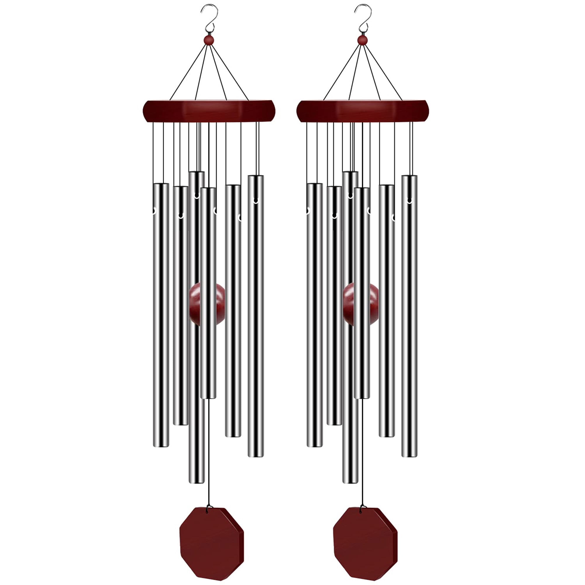 Memorial Wind Chimes, Large Deep Tone Outdoor Wind Chimes, 2 Pack Sympathy Wind Chimes with 6 Tuned Tubes, Decor for Garden, Patio, Balcony, Home, Bedroom, Living Room, Silver