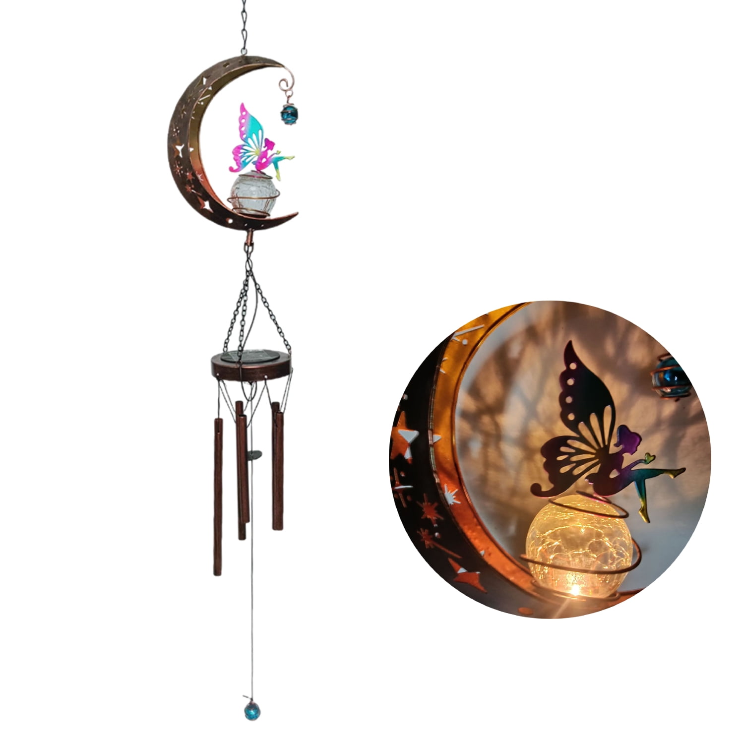 Memorial Wind Chimes Light Metal IP65 Waterproof Solar Powered Hanging